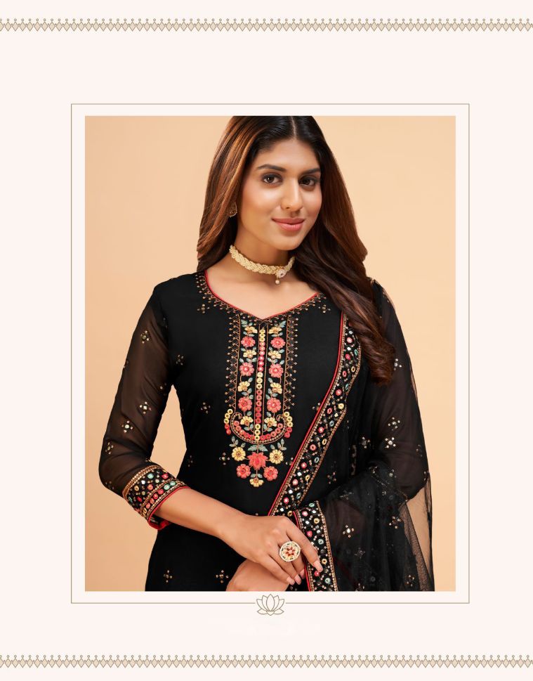 Black Color Georgette Embroidery Sharara - Rent