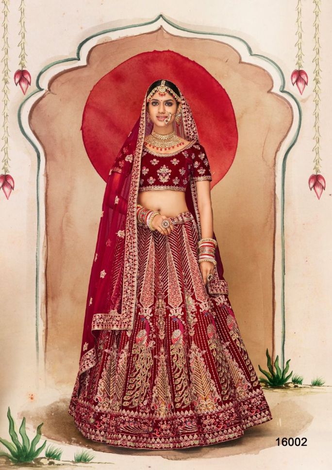 Maroon Mirror work wedding Lehenga - Rent