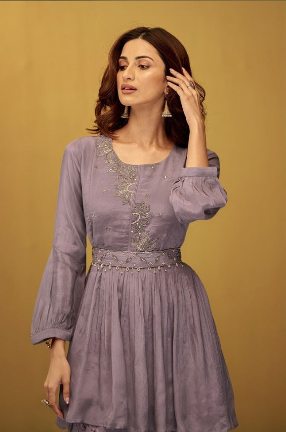 Classy Purple Peplum Top with Organza Skirt - Rent