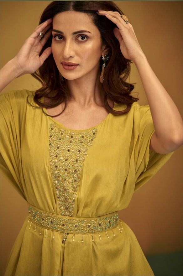 Classy Yellow Peplum Top with Organza Skirt - Rent