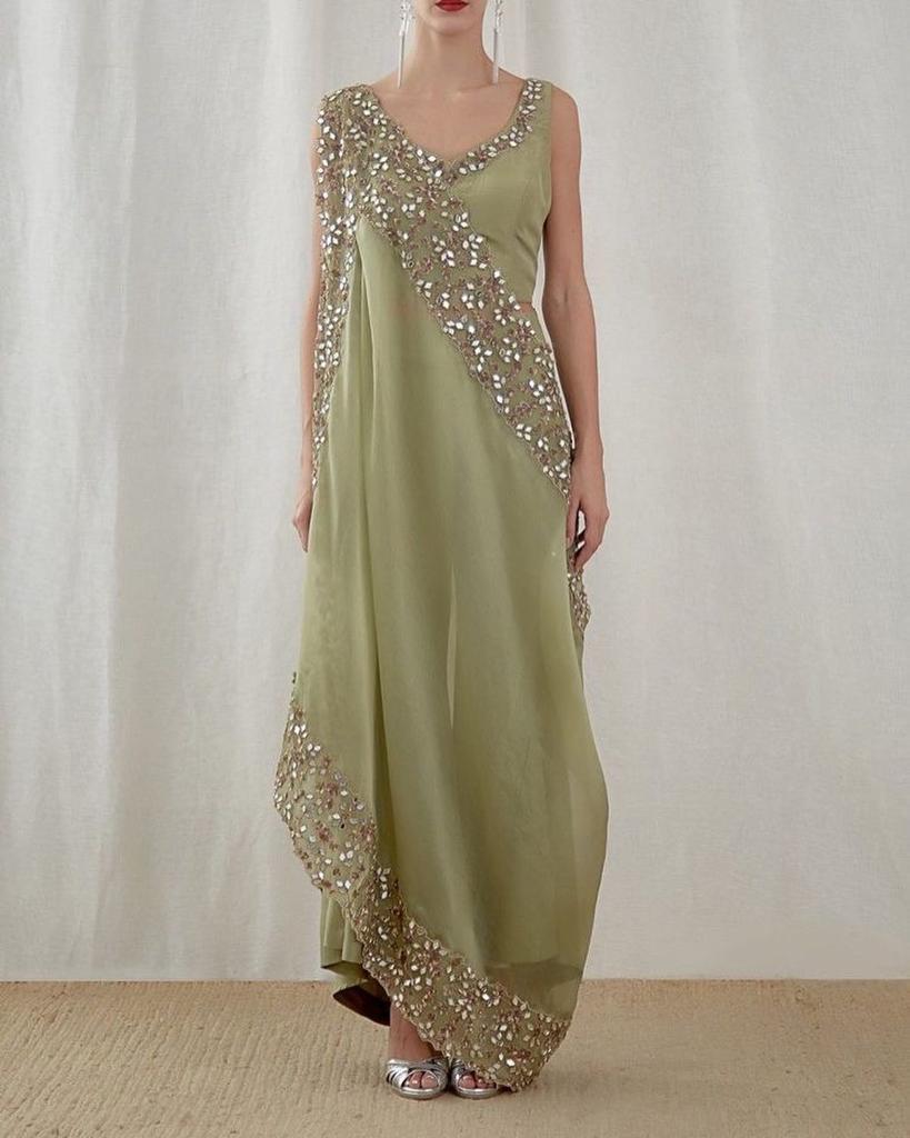 Elegant Green Colored Georgette Dress - Rent