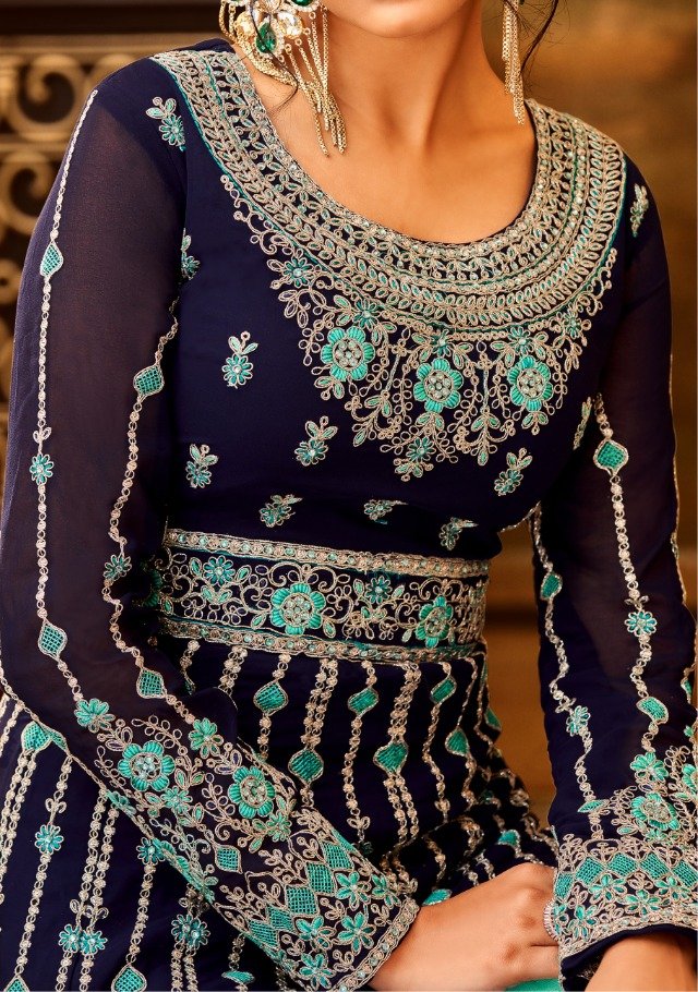 Classy Blue colored heavy Anarkali Set - Rent