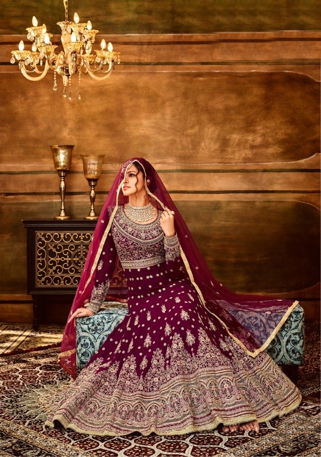 Elegant Magenta colored heavy Anarkali Set - Rent