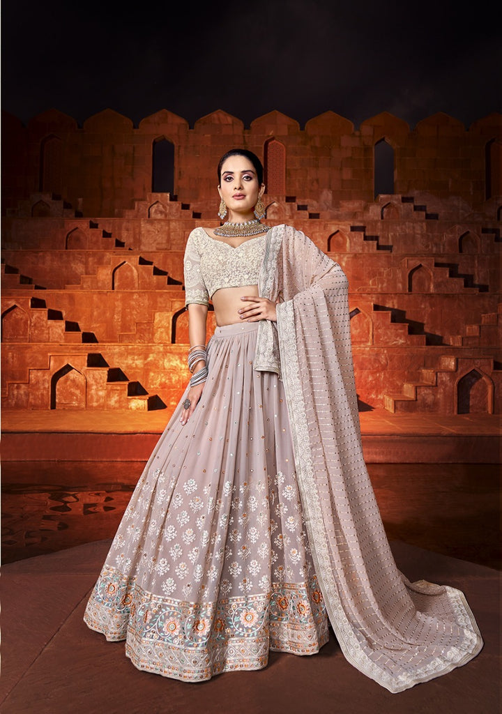 Classy Lavender colored Embroidered Lehenga - Rent