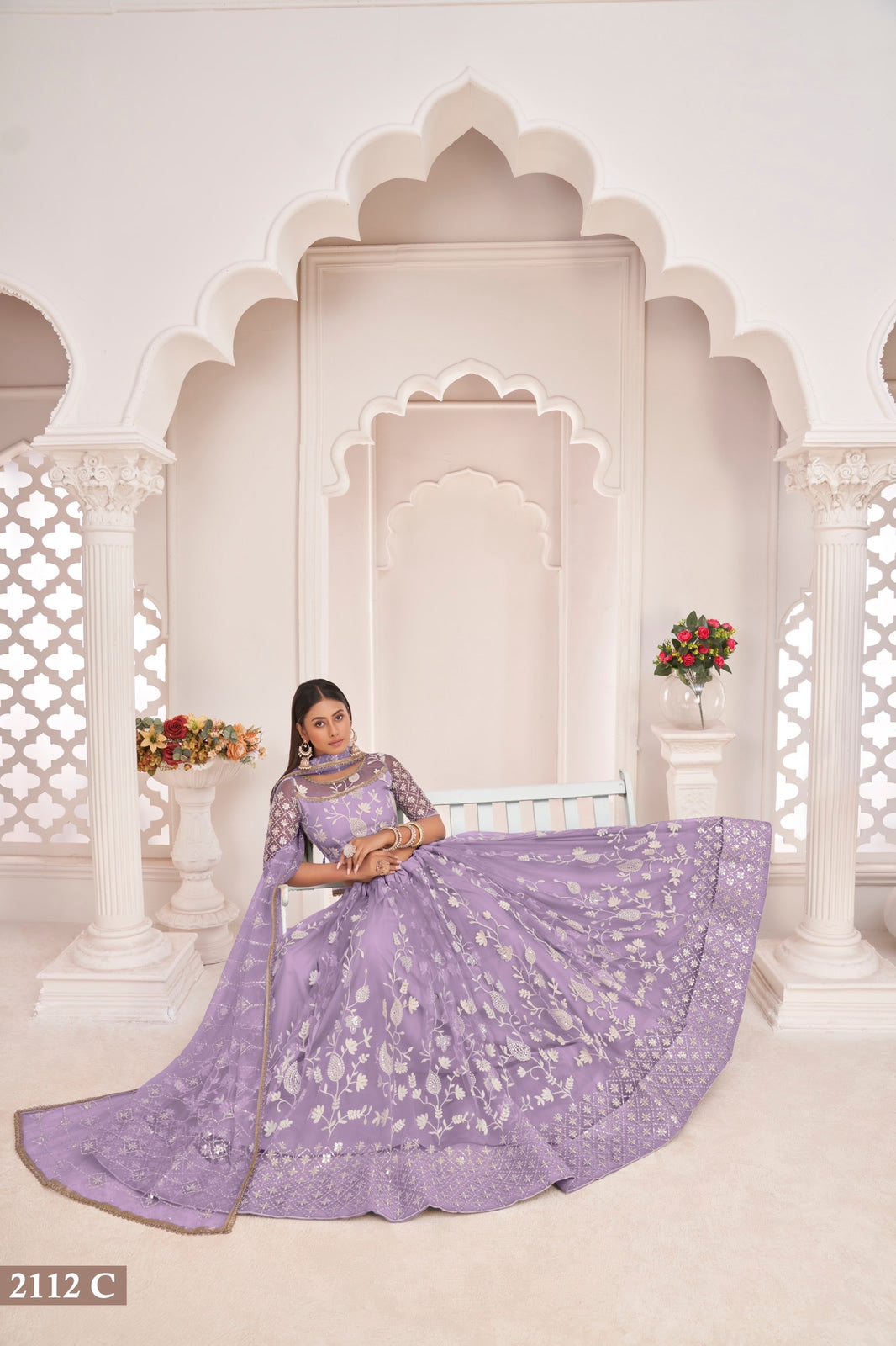 Elegant and classy Net Embroidered Lehenga - Rent