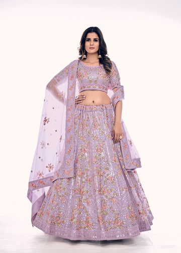 Classy Purple Pearl Embroidered Lehenga - Rent