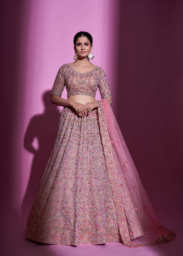 Beautiful Mauve Heavy Embroidered Lehenga Set - Rent