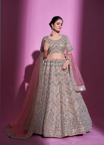 Timeless Tan colored Heavy Embroidered Lehenga Set - Rent