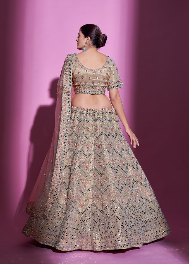 Timeless Tan colored Heavy Embroidered Lehenga Set - Rent