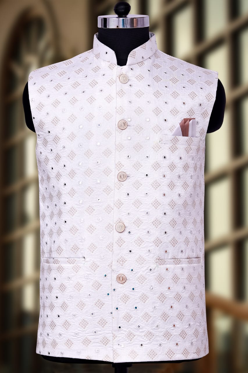 Diamond with dots printed Nehru Jacket - Rent