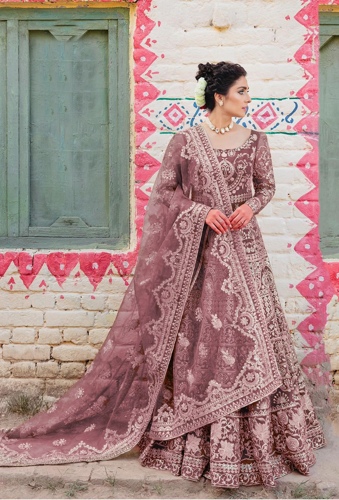 Off White Gold Heavy Embroidered Lehenga Style Anarkali