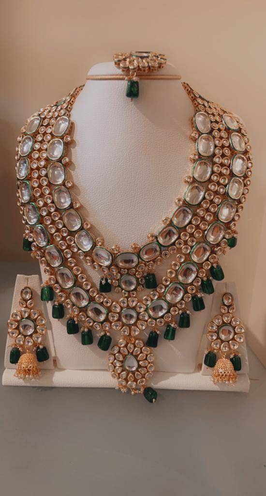 Bridal Green Pearl Gold Plated Necklace Set - Rent