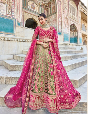 Pink and cream bridal Lehenga Set- Rent