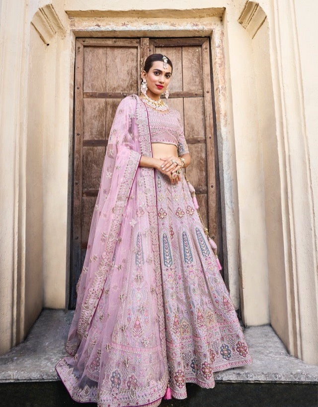 Purple bridal heavy embroidered Lehenga Set- Rent