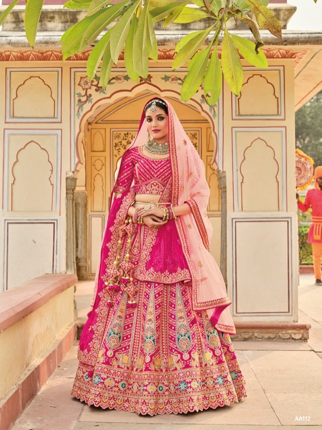Rani Pink bridal heavy embroidered Lehenga Set- Rent
