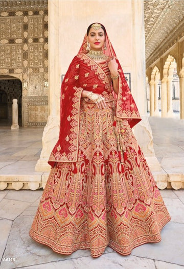 Elegant Red bridal heavy embroidered Lehenga Set- Rent