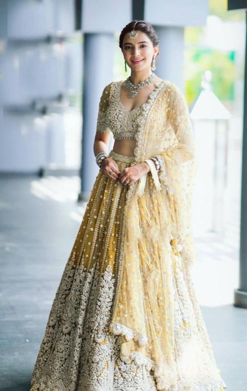 MC 1106 Golden Beauty White Heavy Bridal Lehenga Choli