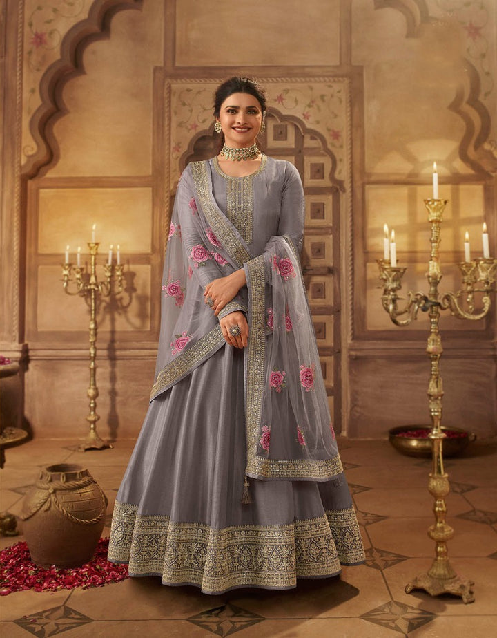 Elegant bordered Embroidered Anarkali Set - Rent