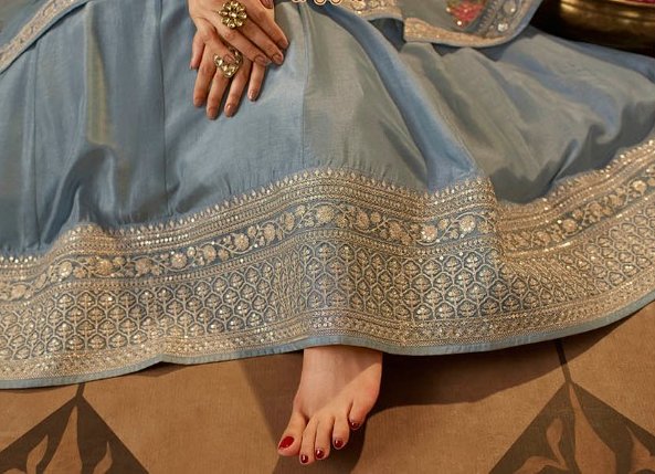 Elegant bordered Embroidered Anarkali Set - Rent