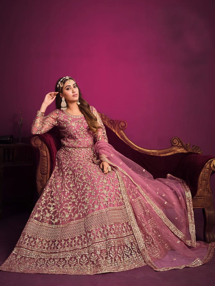 Classy Heavy Embroidered Anarkali Set in Net - Rent