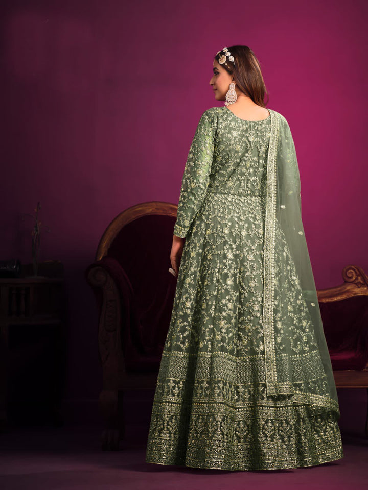 Classy Heavy Embroidered Anarkali Set in Net - Rent