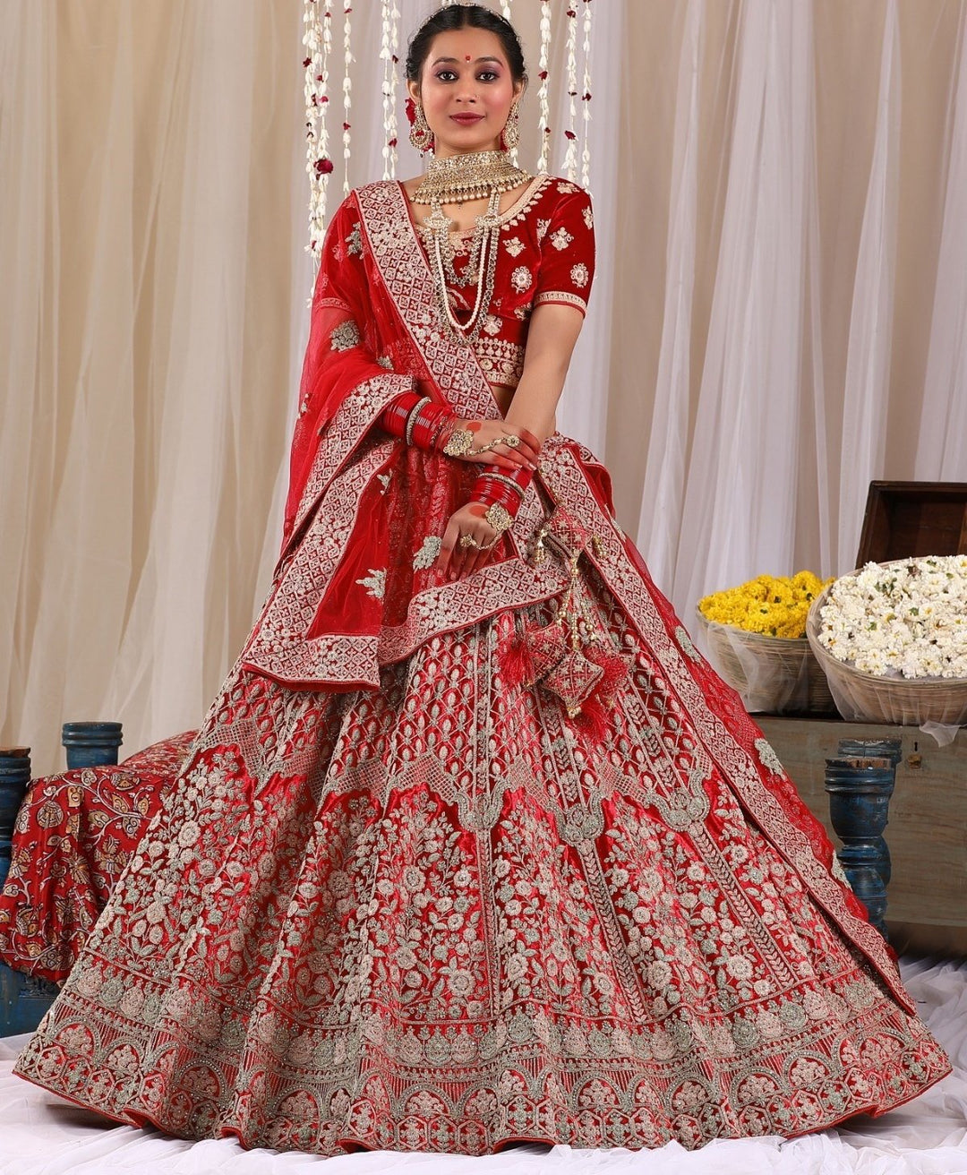 Buy latest red and white color designer lehenga at affordable