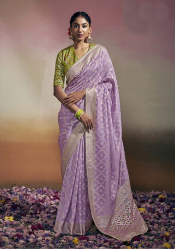 Classy Yellow and Purple colored Designer Saree - Rent