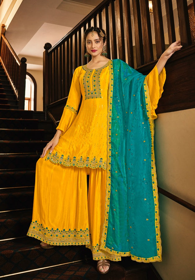 Classy and Elegant Embroidered Sharara Set - Rent