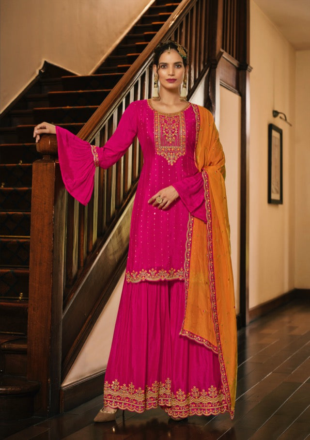 Classy and Elegant Embroidered Sharara Set - Rent