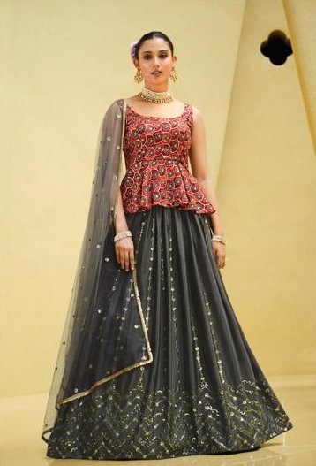 Buy Grey And Yellow Raw Silk Stone Hand Worked Designer Lehenga Choli |  Designer Lehenga Choli