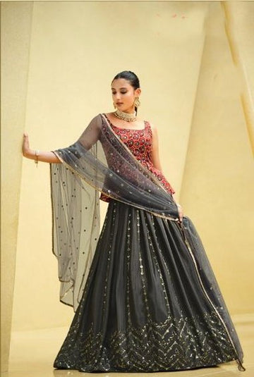 Grey colored Elegant Lehenga Set - Rent