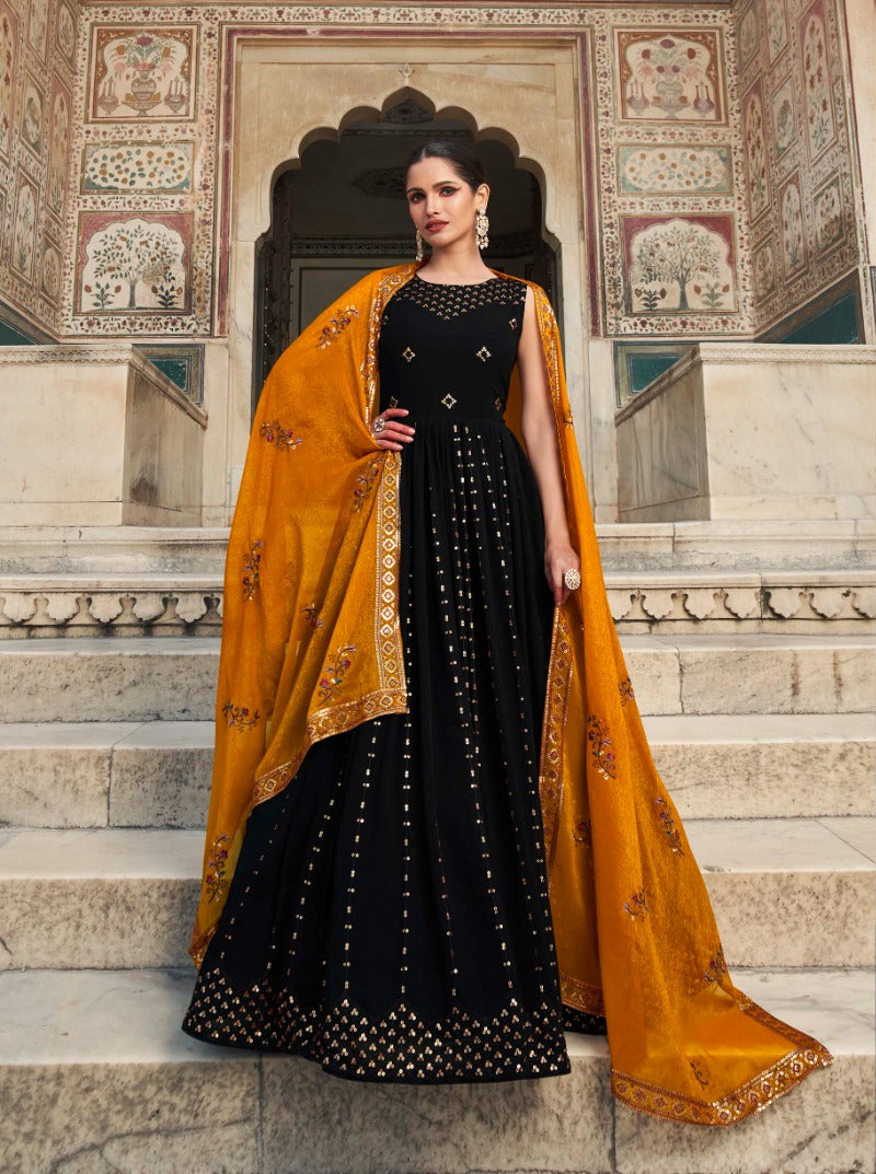 Classy Georgette Sequins Work Anarkali Set - Rent