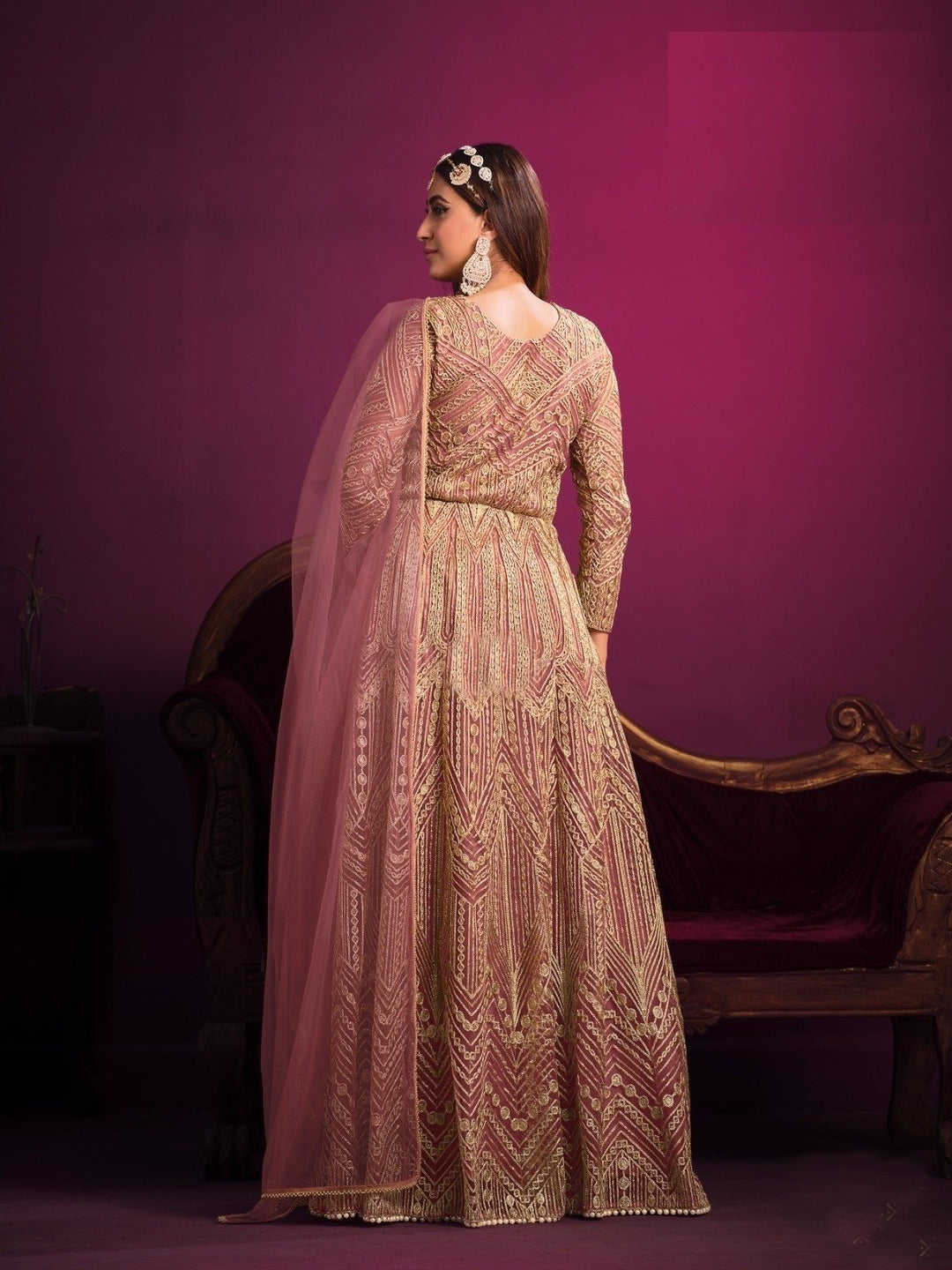 Timeless heavy Embroidered Anarkali Set with Net Dupatta- Rent