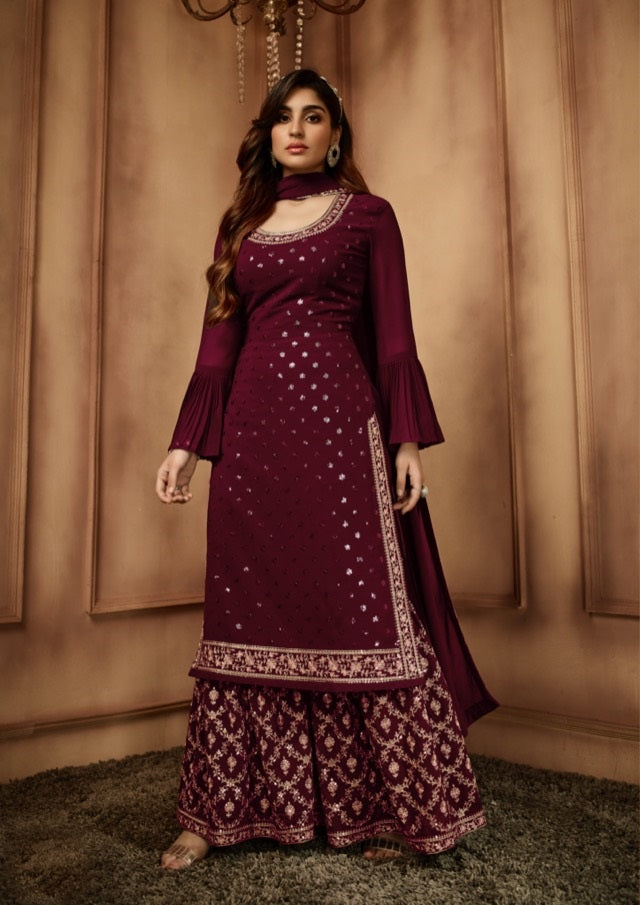 Beautiful Heavy Embroidered and sequins work Sharara Set - Rent