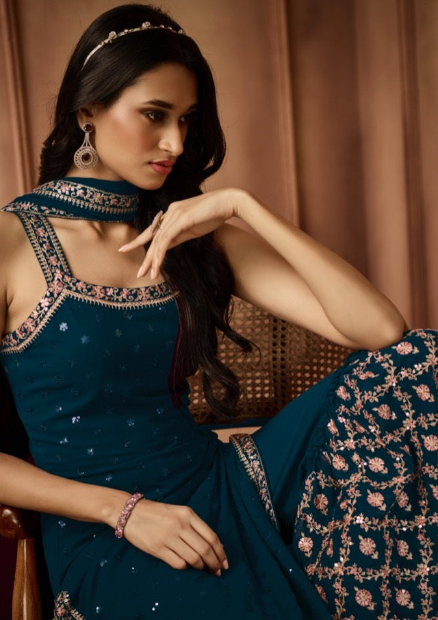 Classy Heavy Embroidered and sequins work Sharara Set - Rent