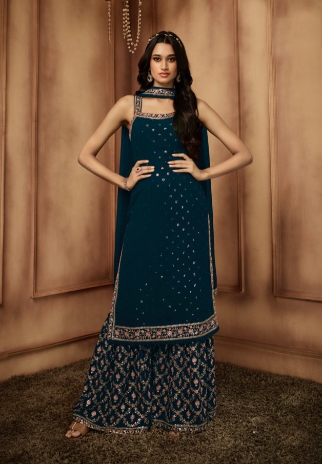 Classy Heavy Embroidered and sequins work Sharara Set - Rent