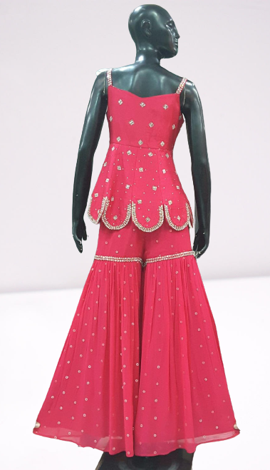Red colored Beautifully designed party Outfit - Rent