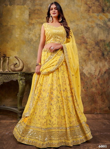 Yellow maharani embroidery lehenga set -buy
