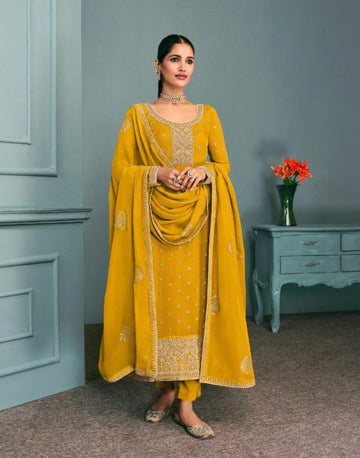 Yellow Color Embroidered Georgette Partywear Anarkali Dress - Rent