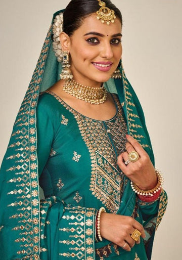 Green Karwa Chauth Designer Sharara - Rent