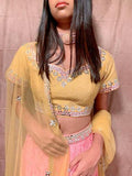 Yellow & Pink Lehenga Choli Set with Mirror Work - Rent - Glamourental