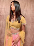 Yellow & Pink Lehenga Choli Set with Mirror Work - Rent - Glamourental