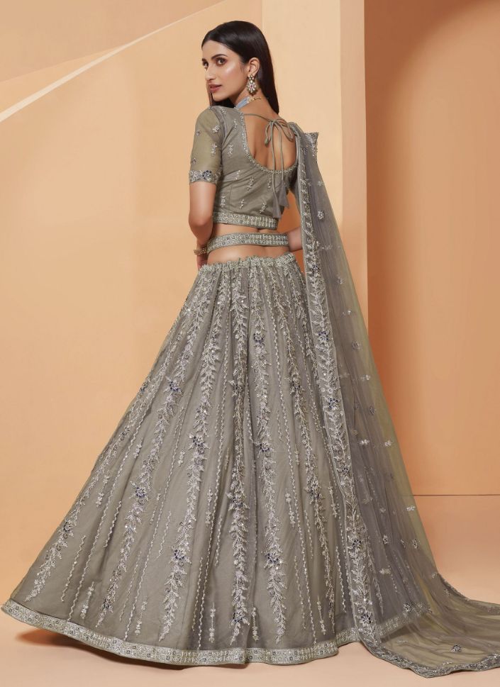 Bridal Lehenga Choli in Grey Color with Sequence Work – Fabvilla