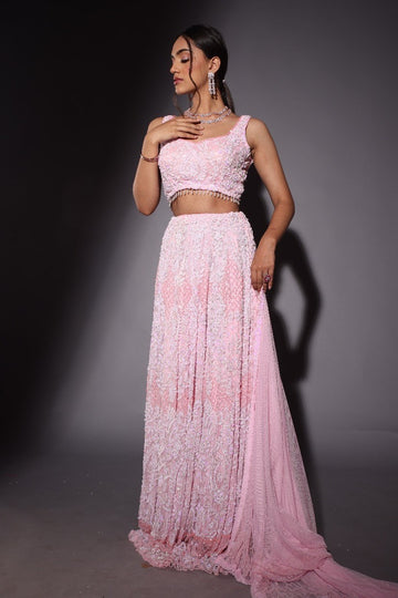 Label Inaayat's Classy Powder Pink Lehenga Set  - Rent