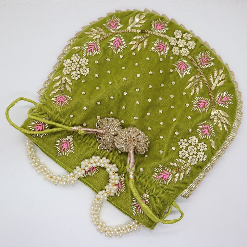 Parrot Green embroidered Potli - Rent
