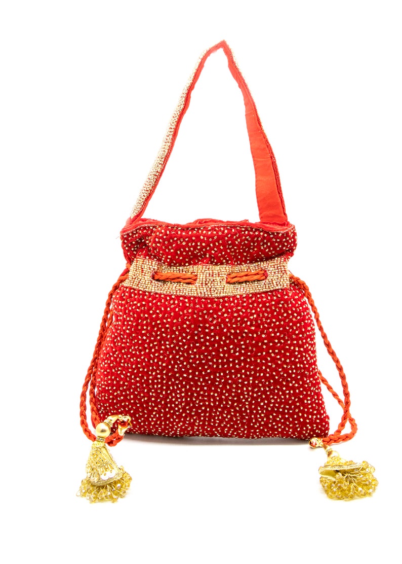 Pure Red embroidered Potli - Rent