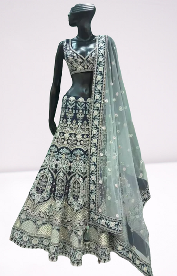 Blue colored Printed designer Lehenga Set - Rent