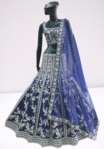 Elegant Blue heavy embroidery Work Lehenga - Rent