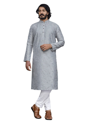 Grey Color Silk Kurta - Rent