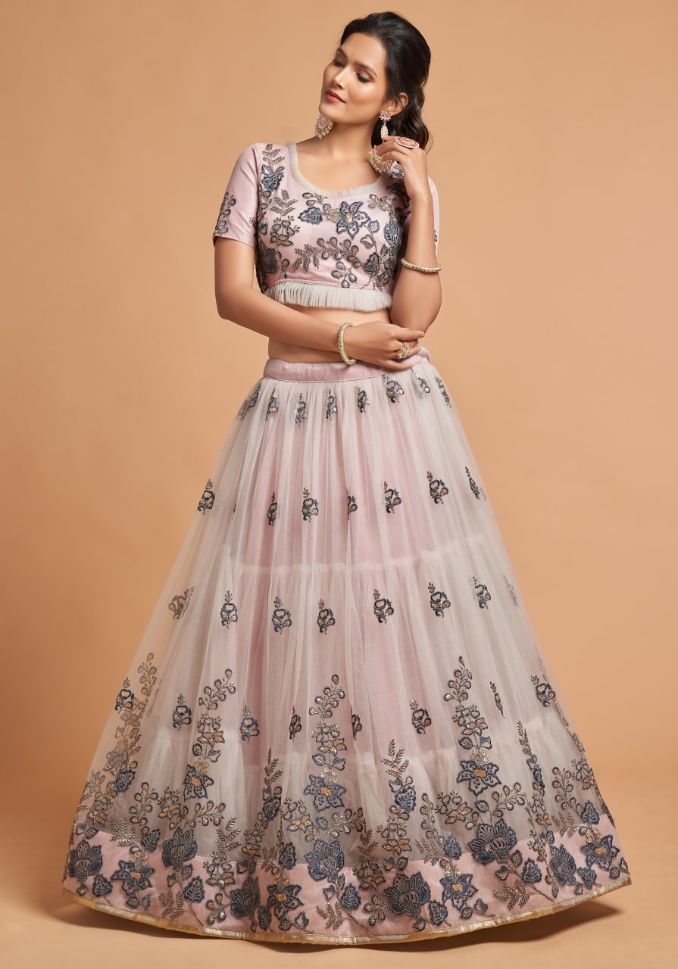 Buy PMD Fashion Women Grey Solid, Embroidered Silk blend, Net Semi Stitched  Lehenga Choli (Free Size, Pack of 1) Online at Best Prices in India -  JioMart.